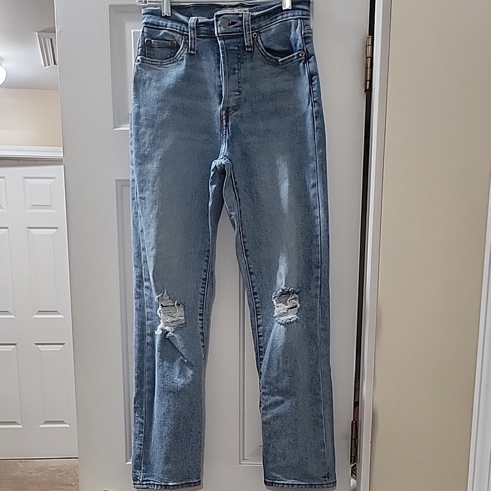 Levis Distressed Button Fly Women's Jeans - Light Blue